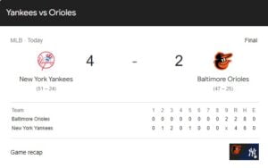 Orioles vs yankees score